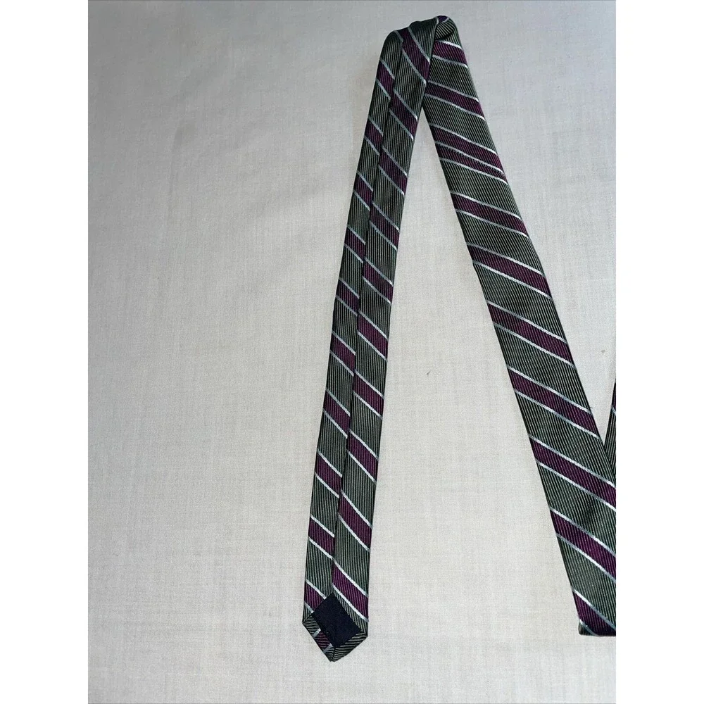 Brooks Basics Men’s Dress Tie Size 58” Green Purple Striped Silk Business Formal